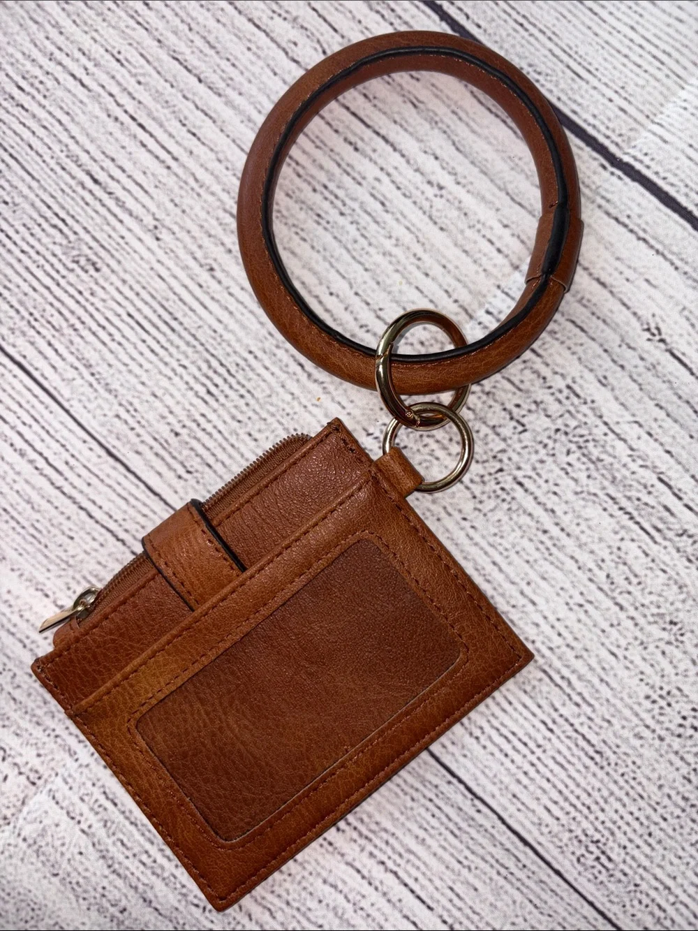 Brown Leather Wristlet Cardholder Keyring